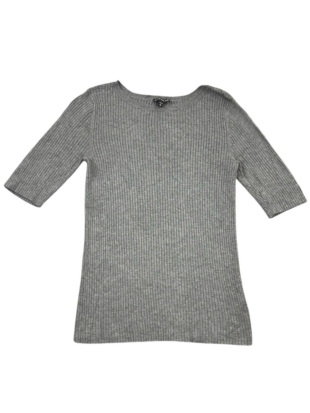 Express Gray Ribbed Boatneck Knit Top - Picture 2 of 8